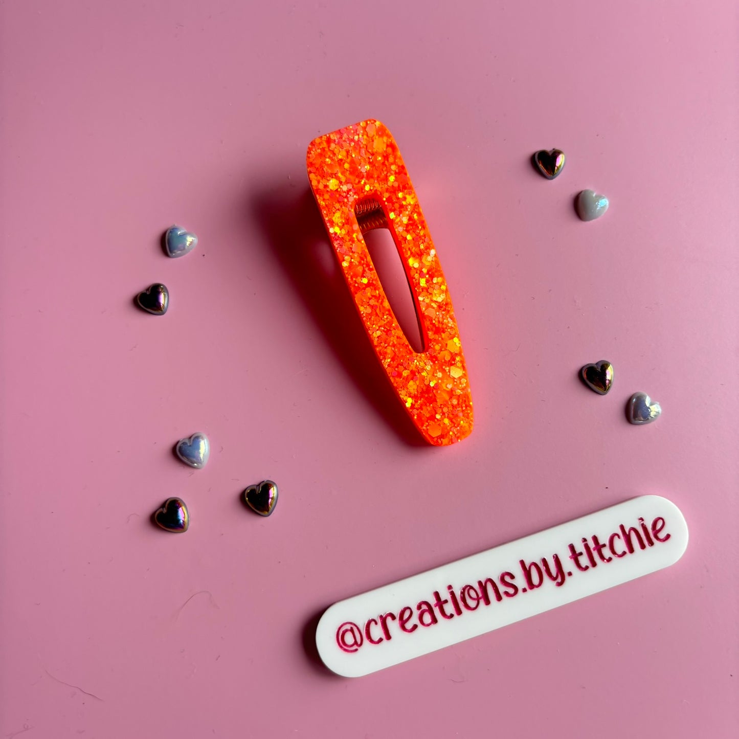Hair Clip - Holographic Orange Tear Drop