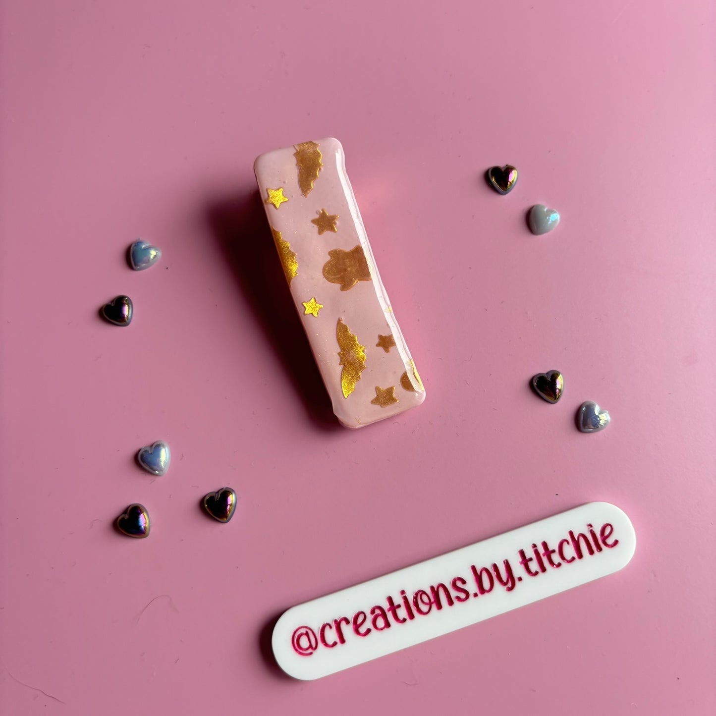 Hair Clip - Pink and Gold Spooky Clay