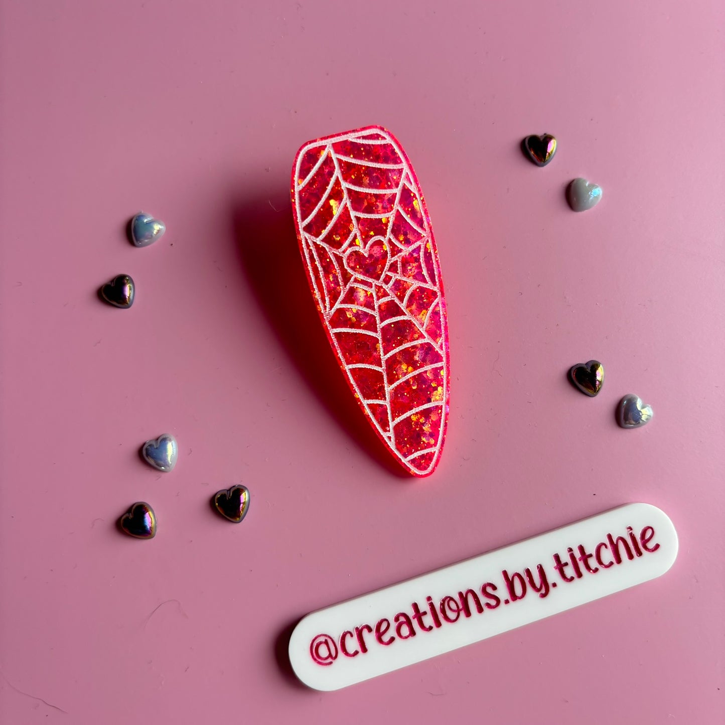 Hair Clip - Hot Pink Heart Web