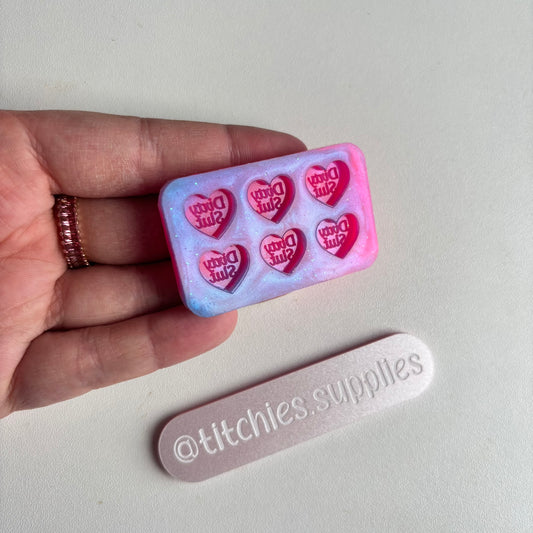 Set of 6 x 1cm Studs/Shaker Fillers Mould - Dirty Slut Heart