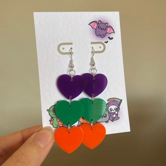 Triple Spooky Heart Acrylic Earrings