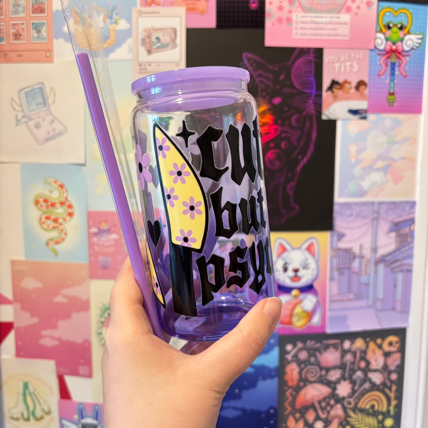 Cute But Psycho Purple Gradient 16oz Glass Can