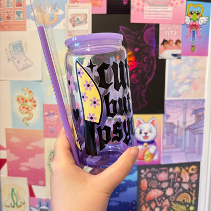 Cute But Psycho Purple Gradient 16oz Glass Can