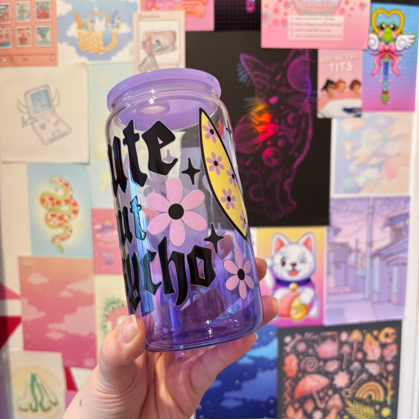 Cute But Psycho Purple Gradient 16oz Glass Can