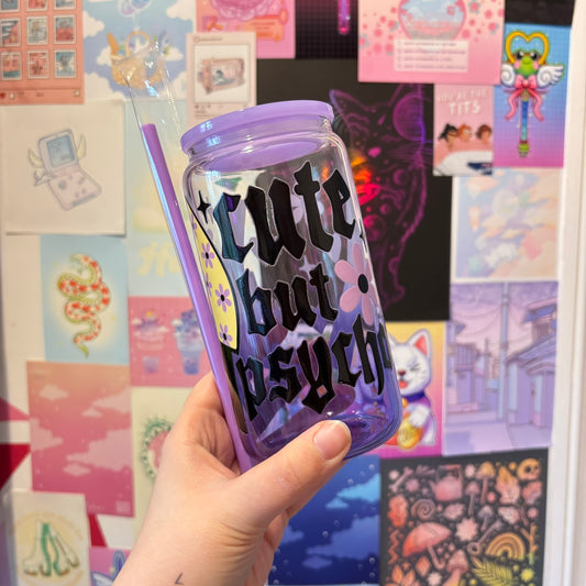 Cute But Psycho Purple Gradient 16oz Glass Can