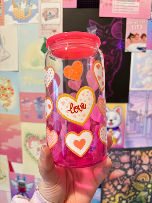 Heart Cookie Pink Gradient 16oz Glass Can