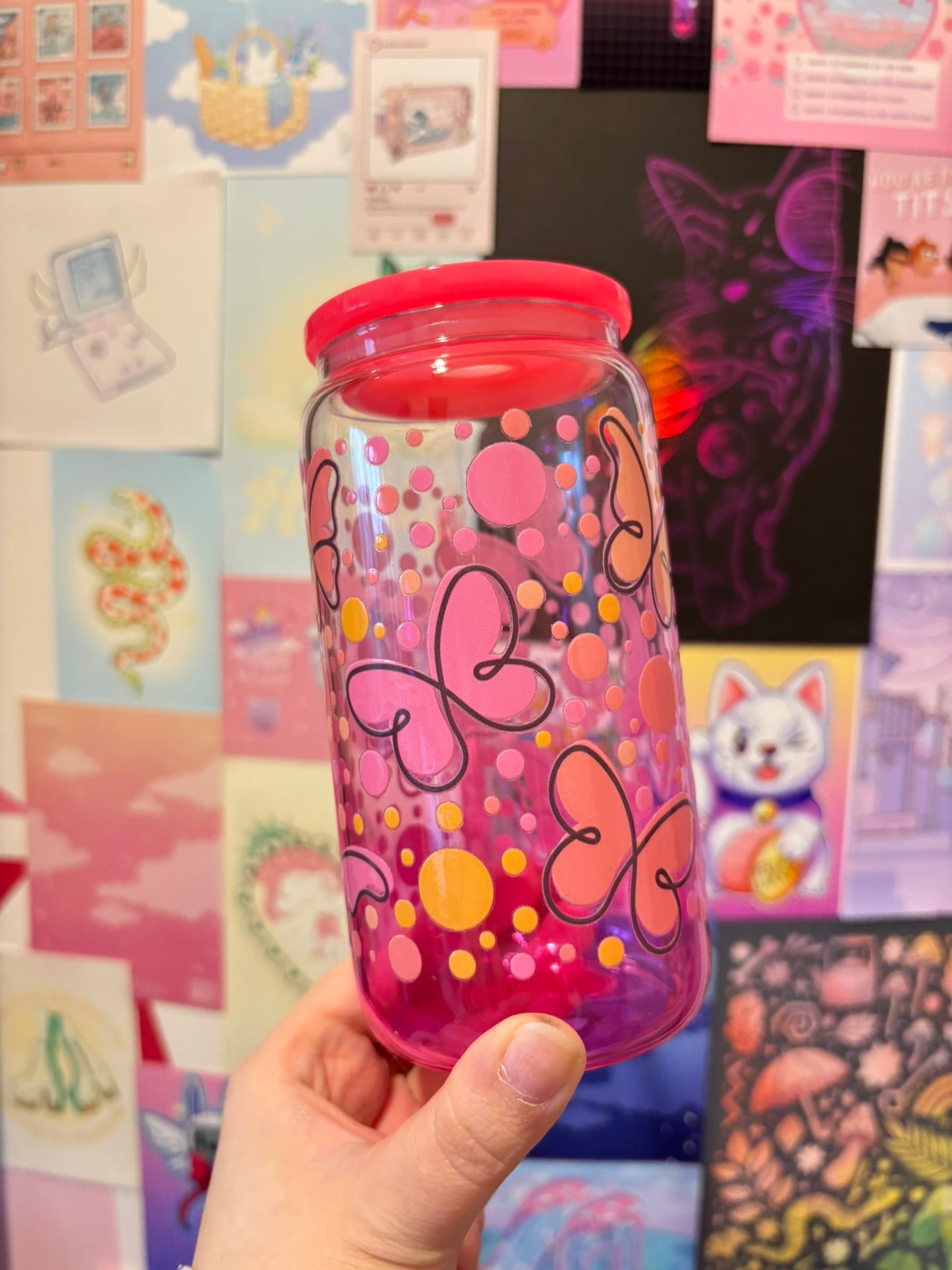 Butterfly Pink Gradient 16oz Glass Can