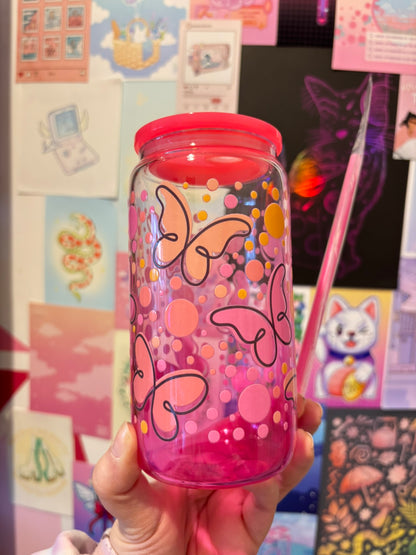 Butterfly Pink Gradient 16oz Glass Can