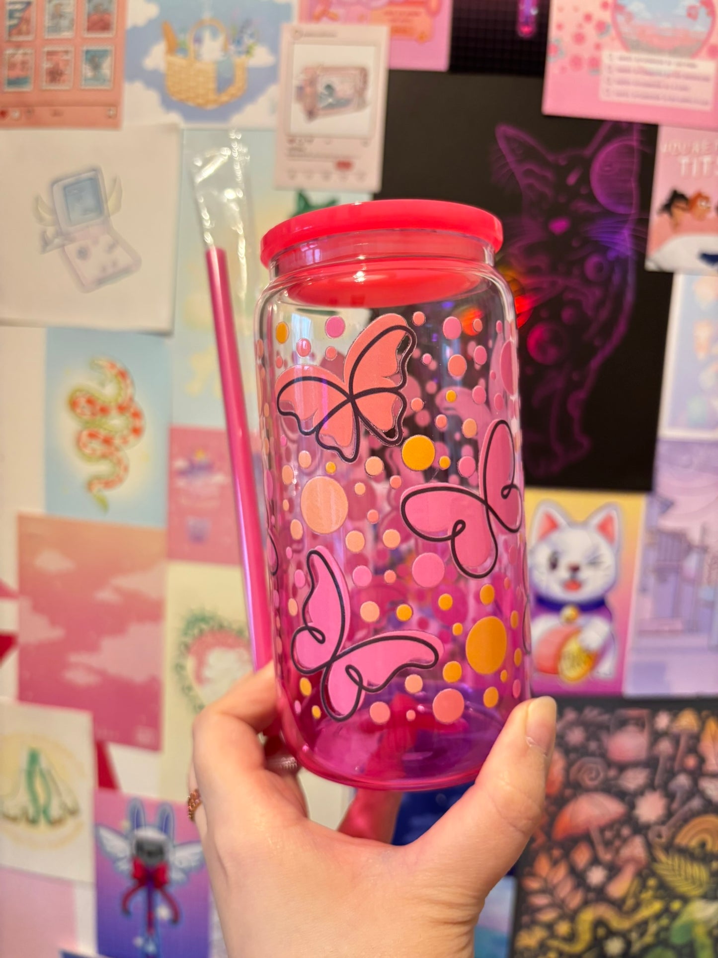 Butterfly Pink Gradient 16oz Glass Can