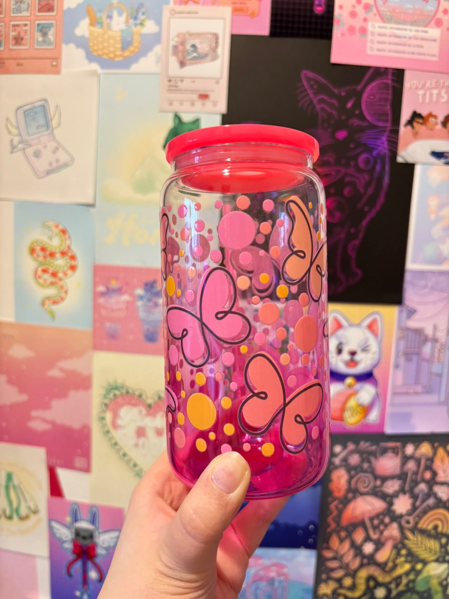 Butterfly Pink Gradient 16oz Glass Can