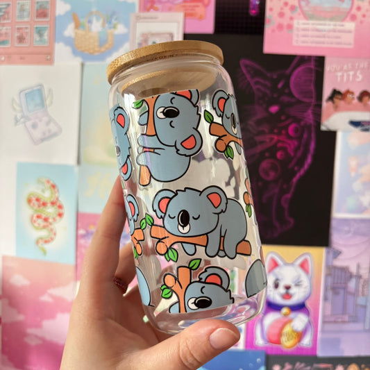 Grey Koalas 16oz Glass Can