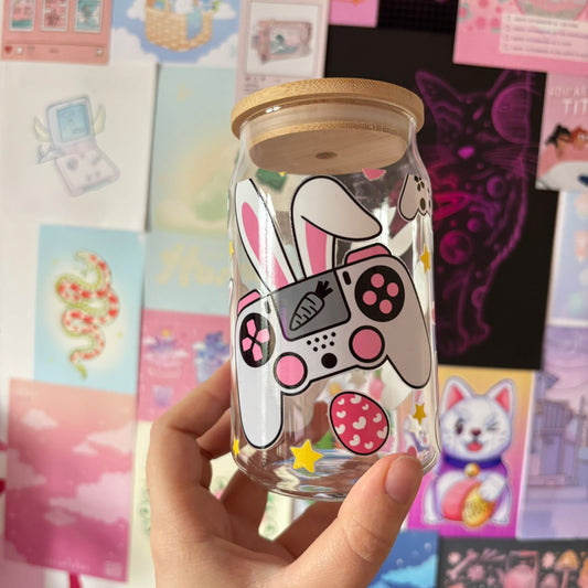 Bunny Gamer 16oz Glass Can