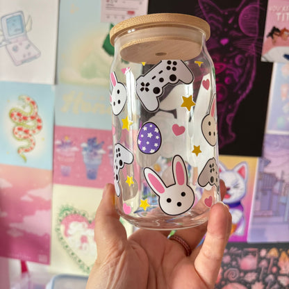 Bunny Gamer 16oz Glass Can