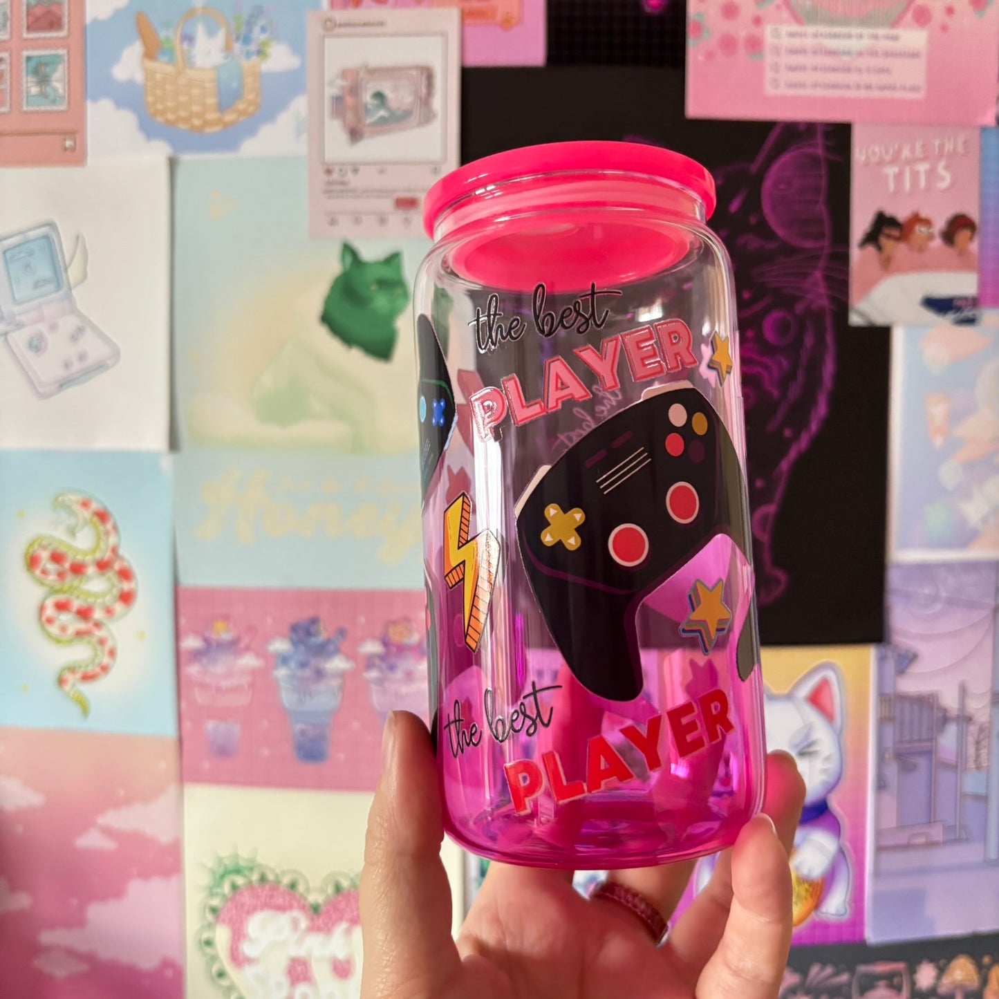 Gamer Pink Gradient 16oz Glass Can