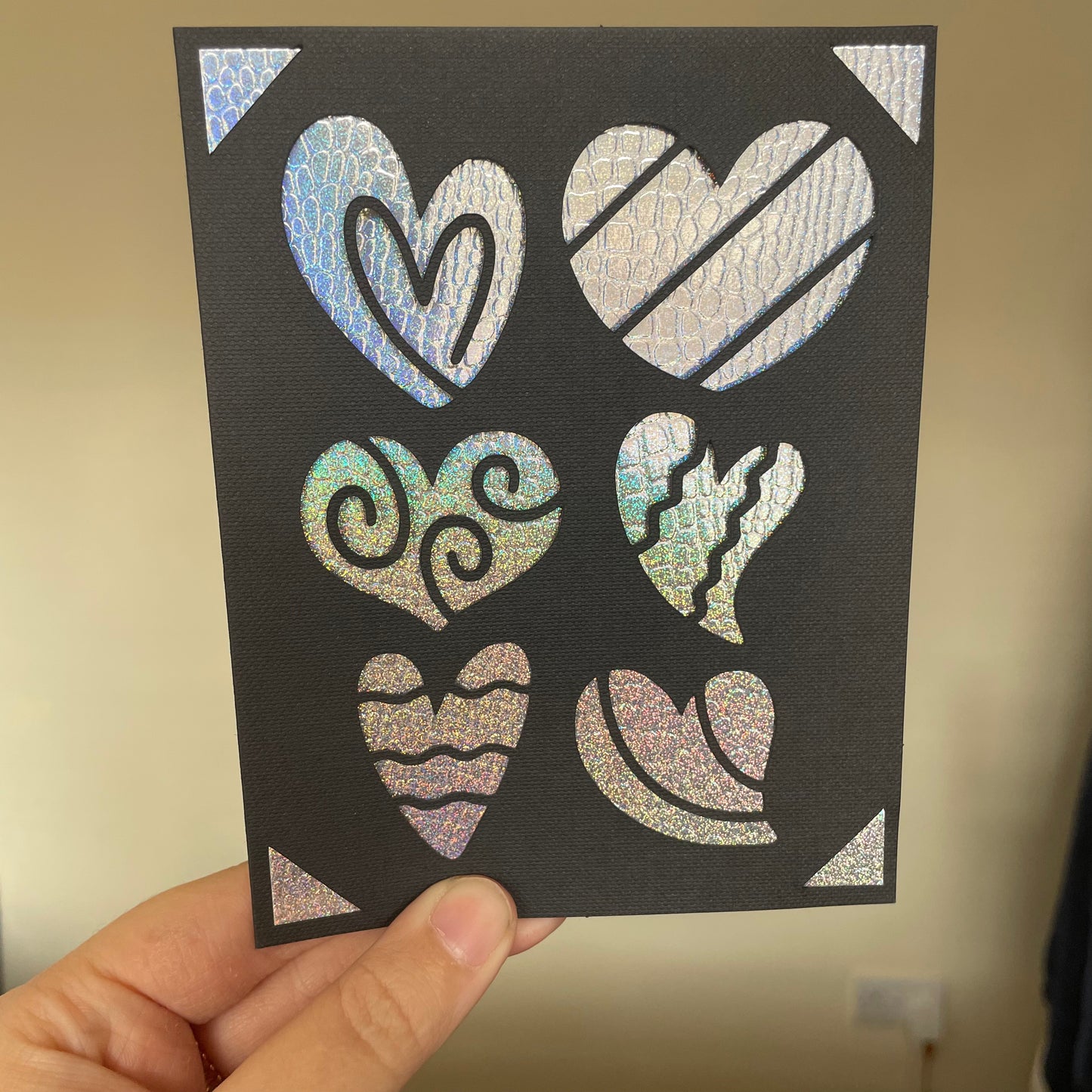 Handmade Card - Patterned Hearts