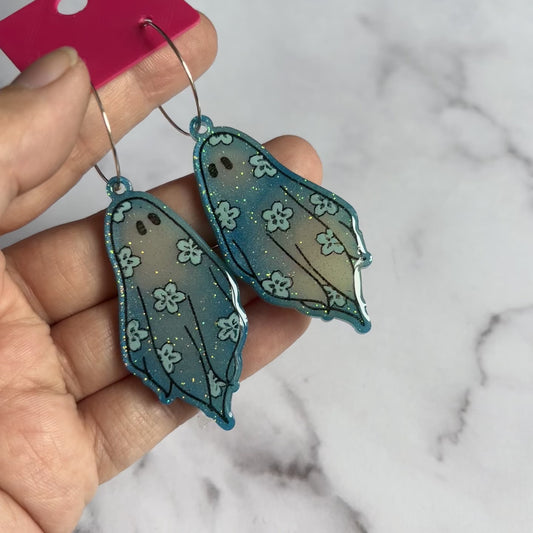 Blue Sakura Flower Ghostie Earrings