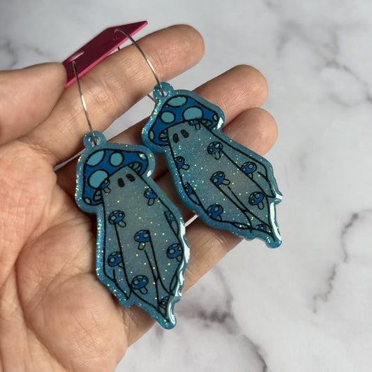 Blue Mushroom Ghostie Earrings