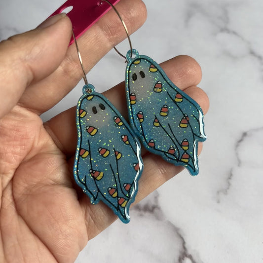 Blue Candy Corn Ghostie Earrings