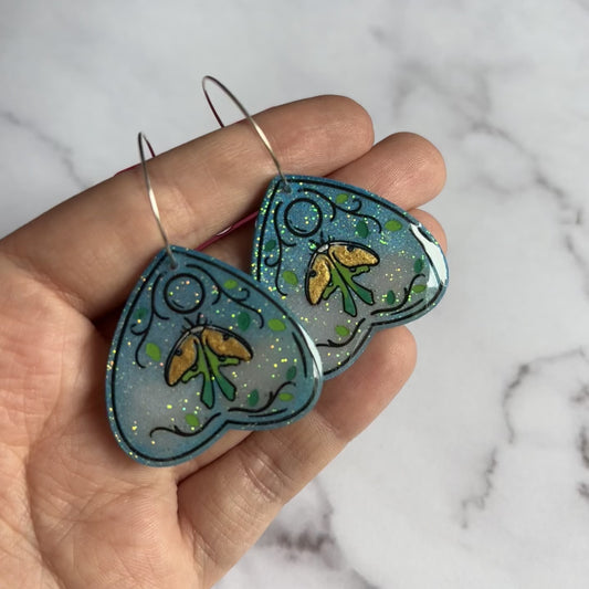 Blue Moon Moth Planchette Earrings