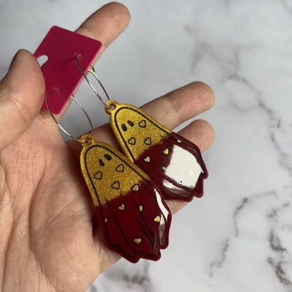Gold/Burgundy Heart Ghostie Earrings