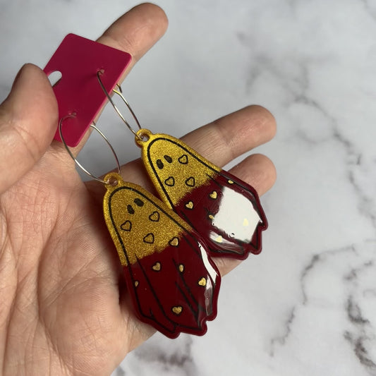 Gold/Burgundy Heart Ghostie Earrings