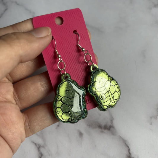 Green Holographic Turtle Earrings