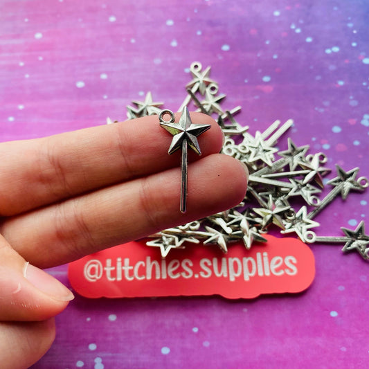 Silver Metal Charms - Magic Wand (x5)