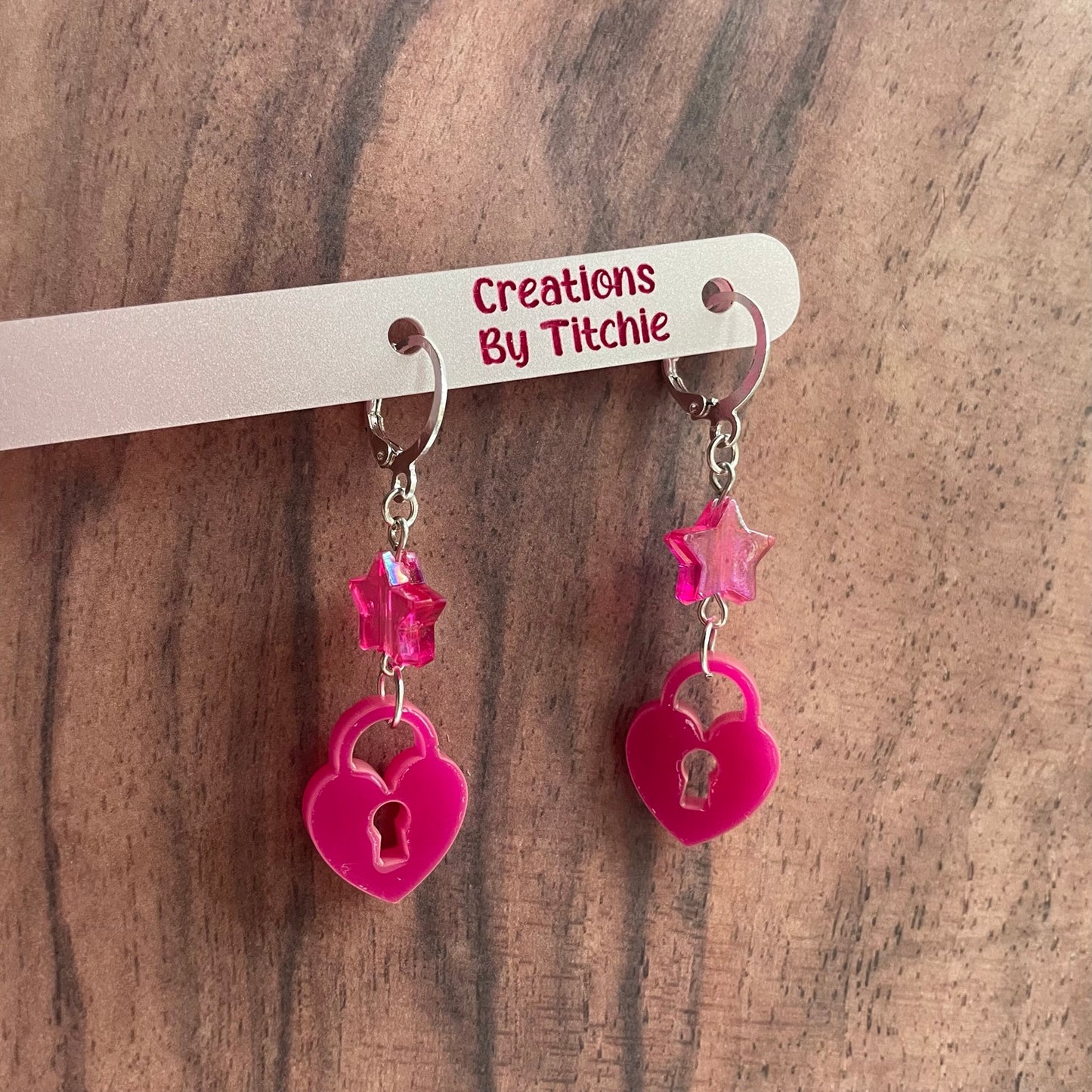 Acrylic Dark Pink Padlock Earrings
