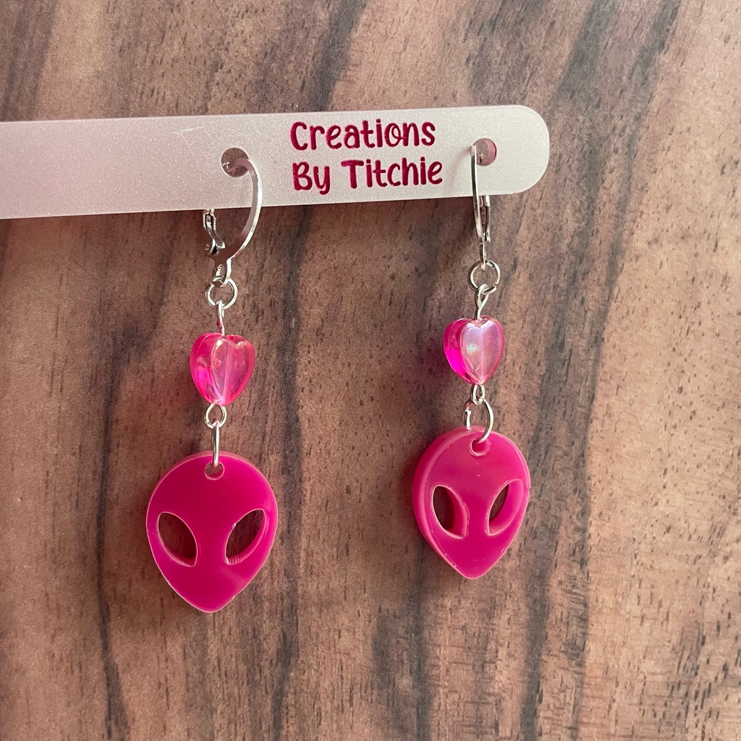 Acrylic Dark Pink Alien Earrings