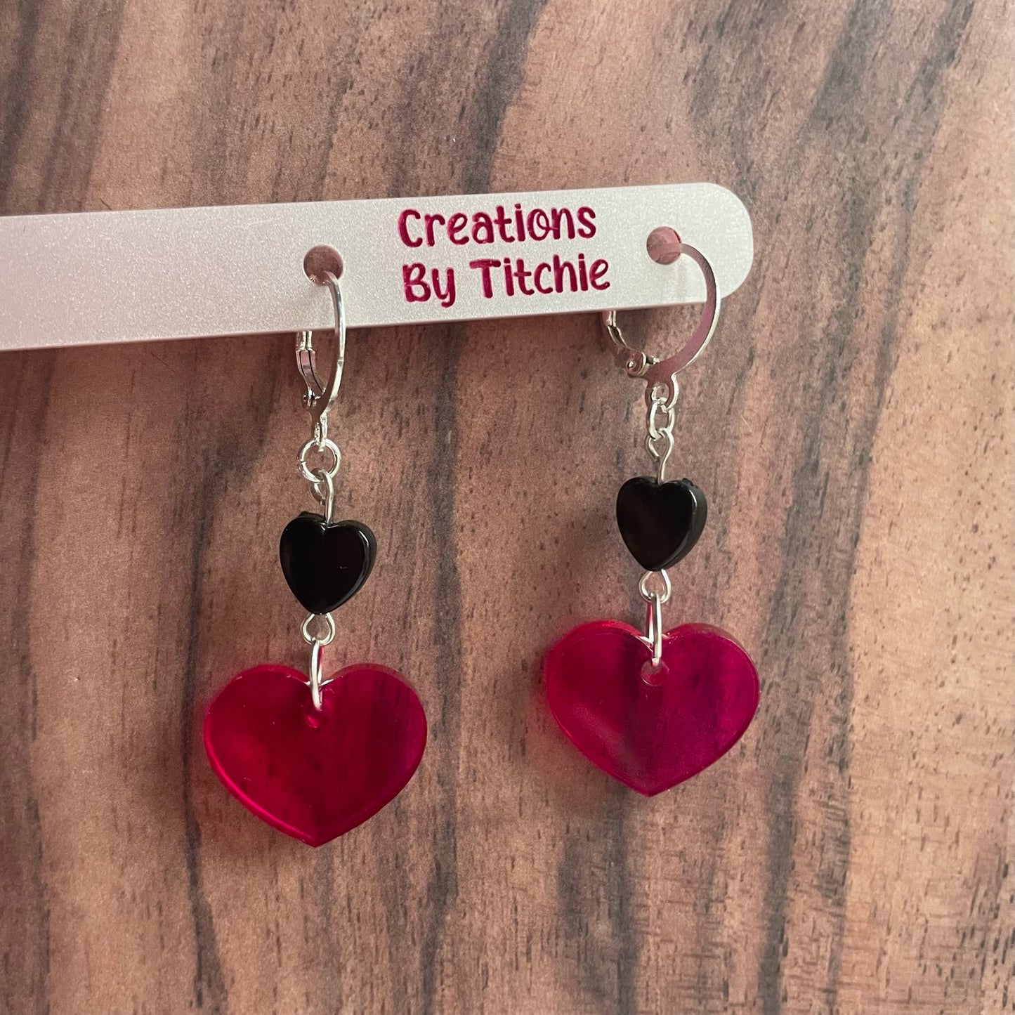 Acrylic Translucent Pink Heart Earrings