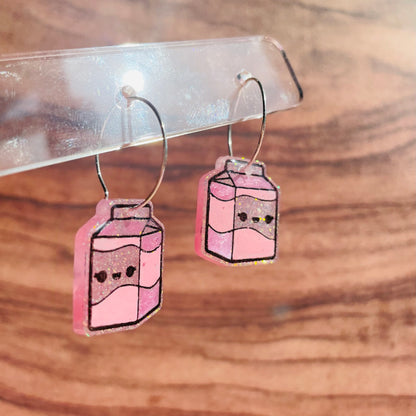 Resin Strawberry Milk Carton Earrings