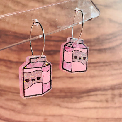 Resin Strawberry Milk Carton Earrings