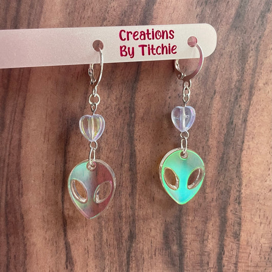 Acrylic Iridescent Alien Earrings