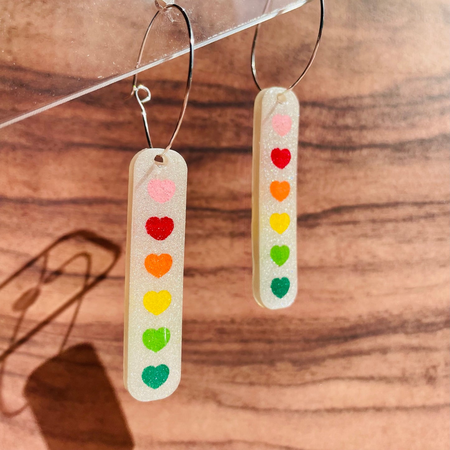 Resin Rainbow Hearts Earrings