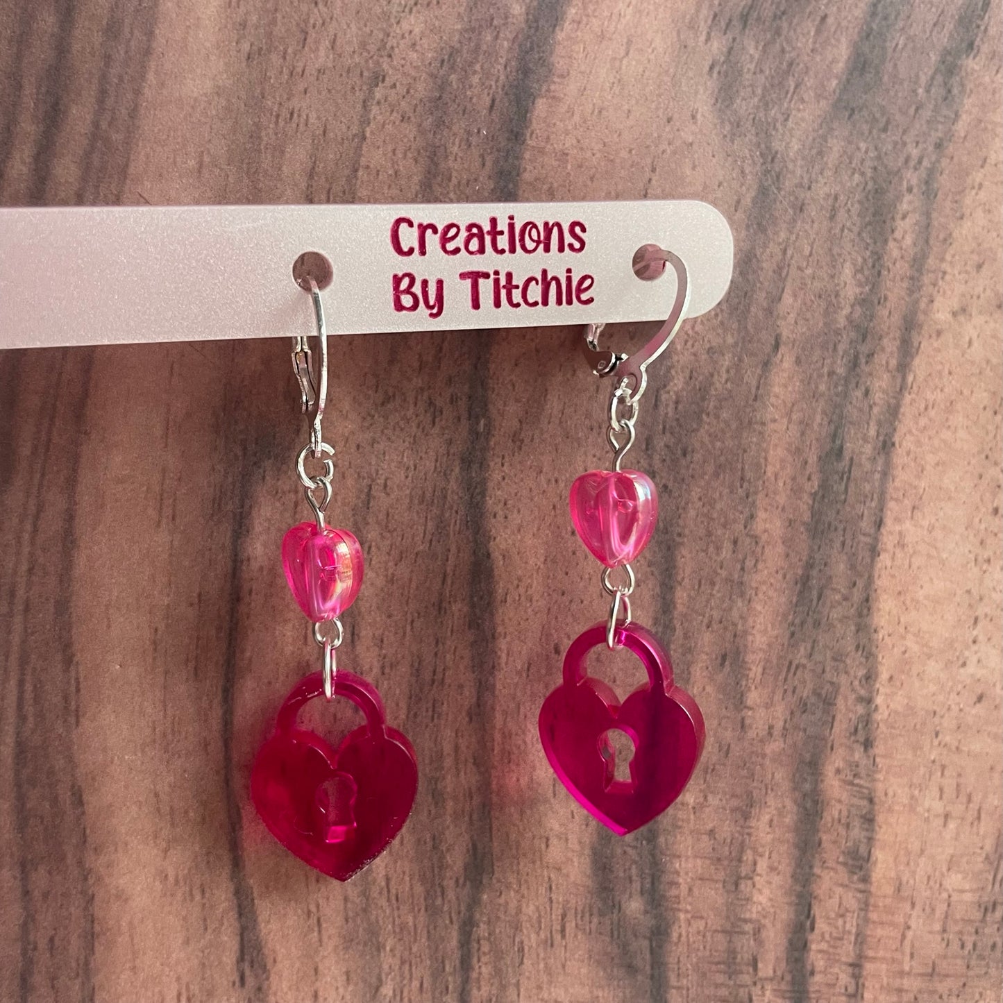Acrylic Translucent Pink Padlock Earrings