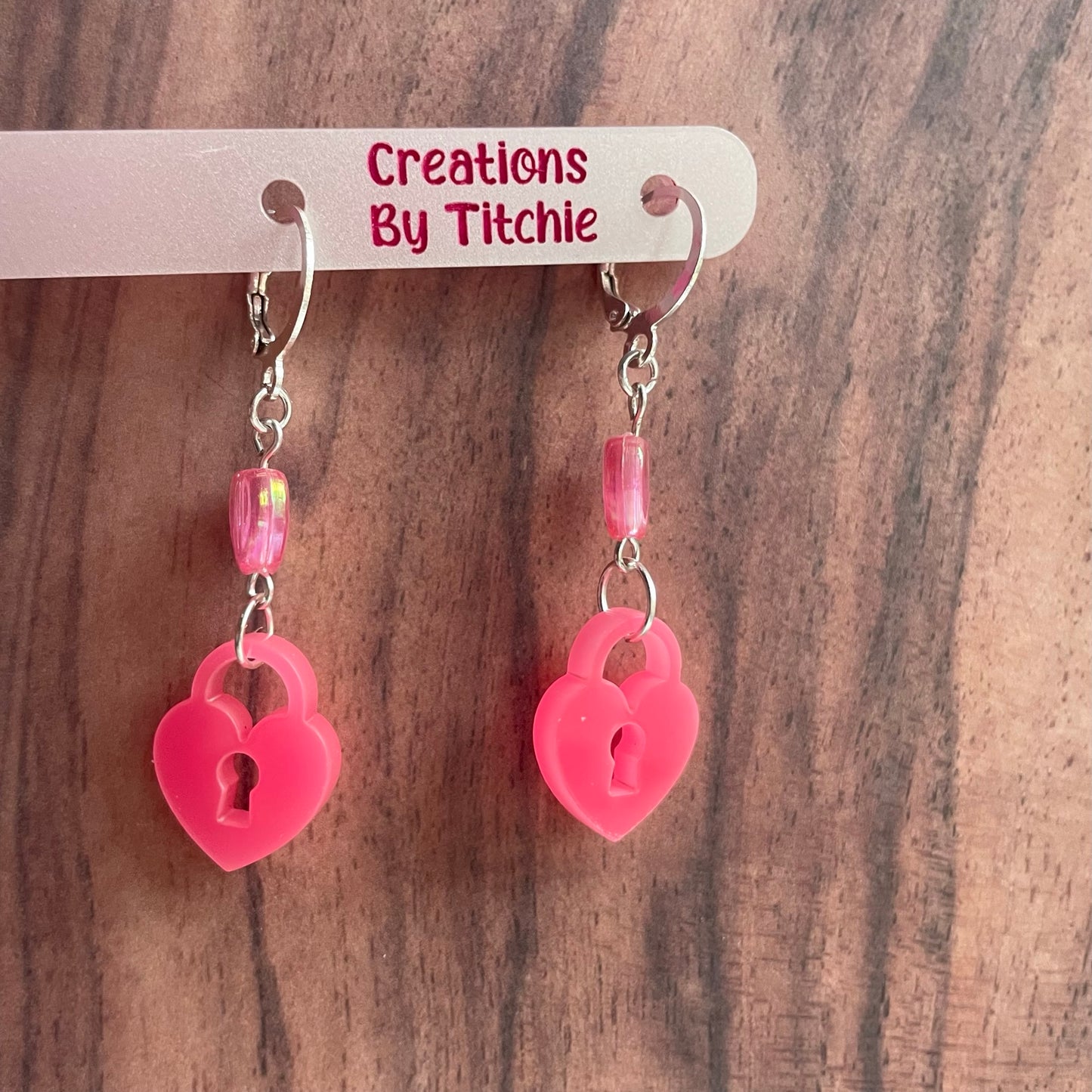 Acrylic Bright Pink Padlock Earrings