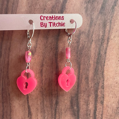 Acrylic Bright Pink Padlock Earrings