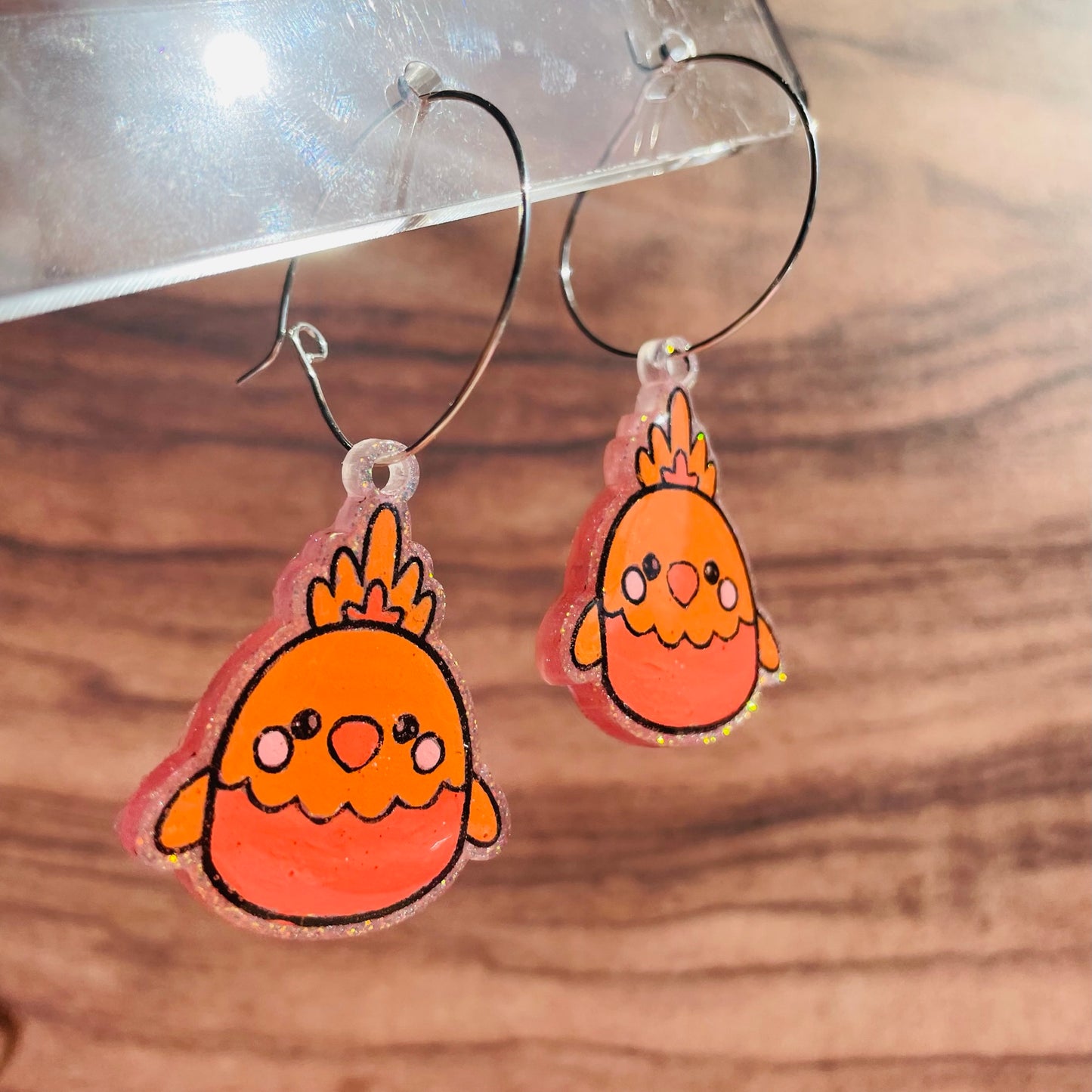 Resin Orange Birdie Earrings