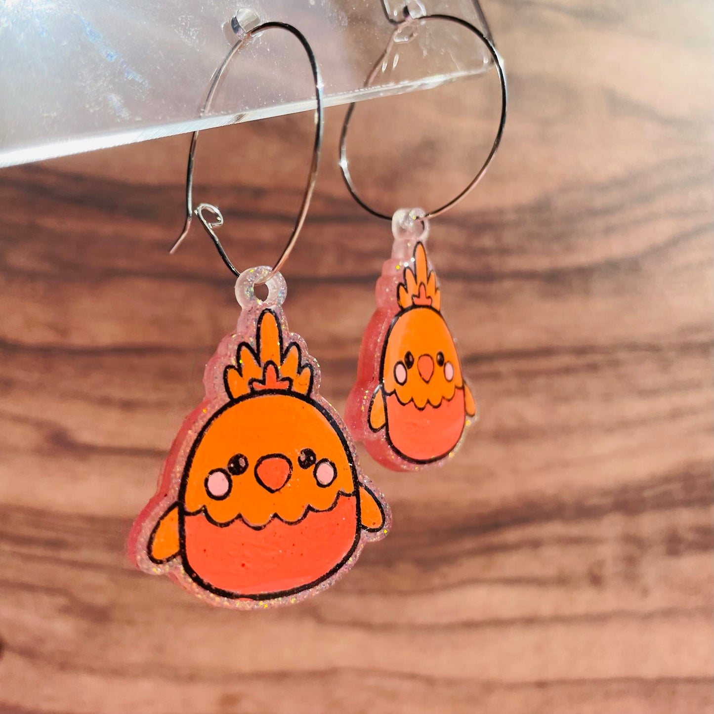 Resin Orange Birdie Earrings