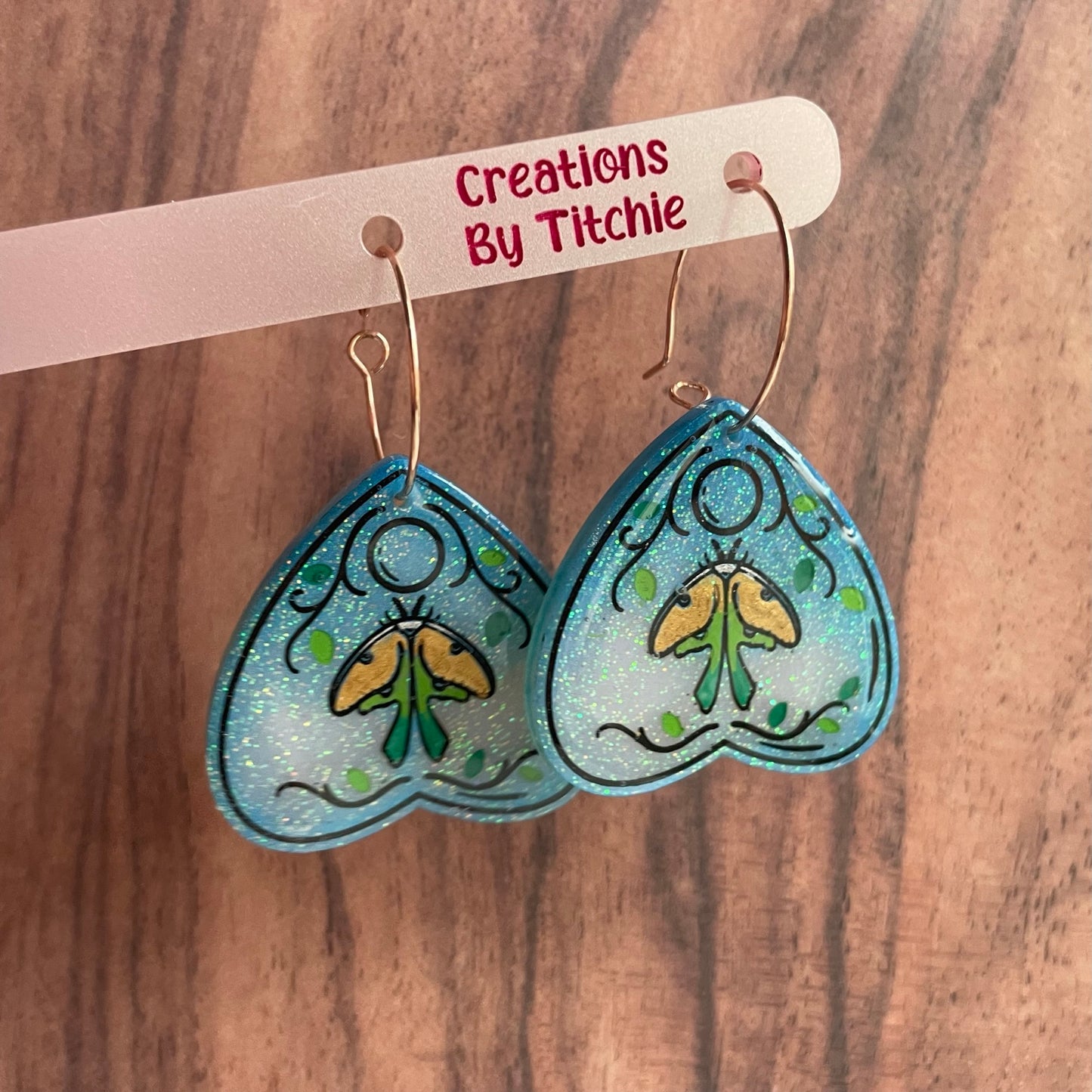 Blue Moth Planchette Resin Earrings