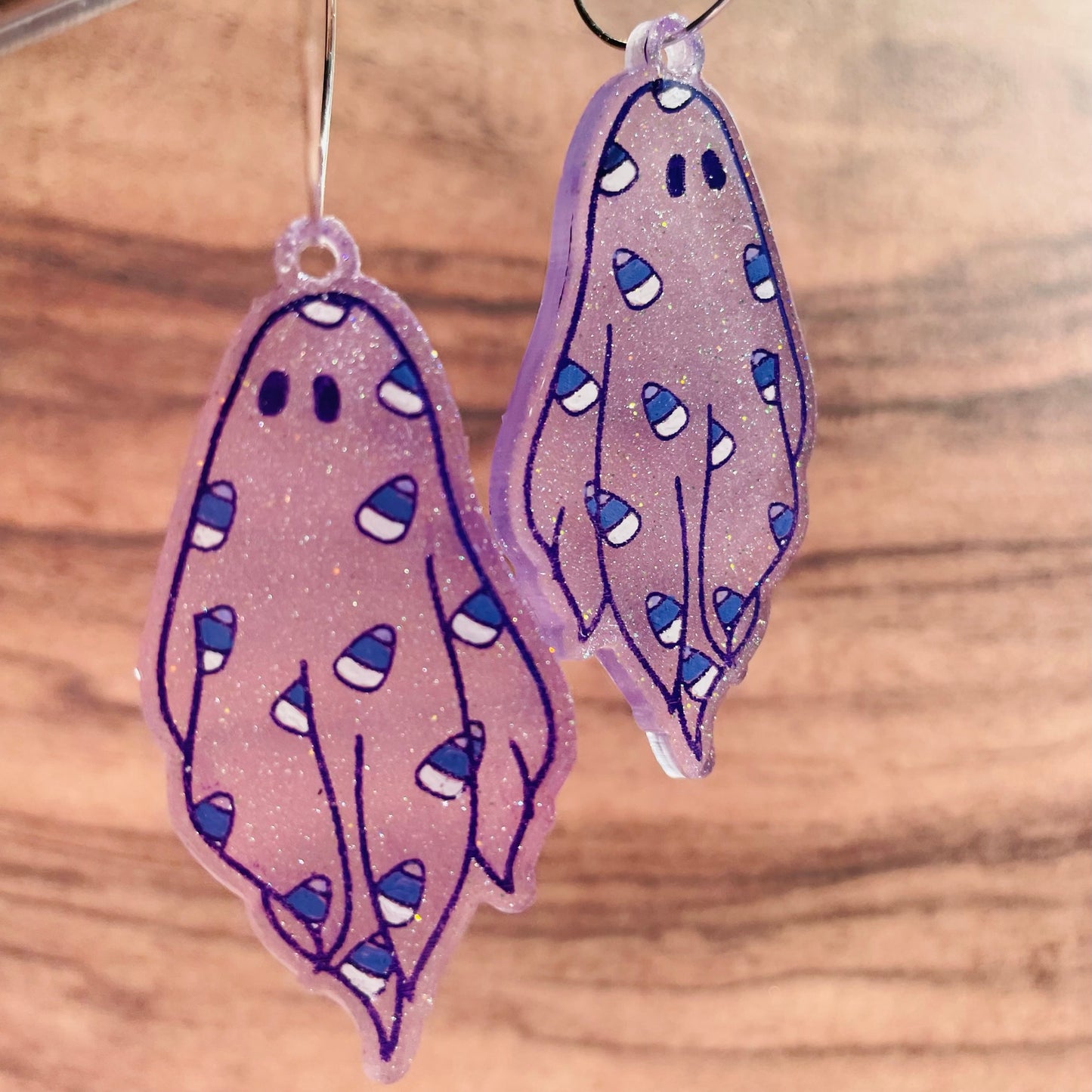 Resin Purple Candy Corn Ghosties Earrings