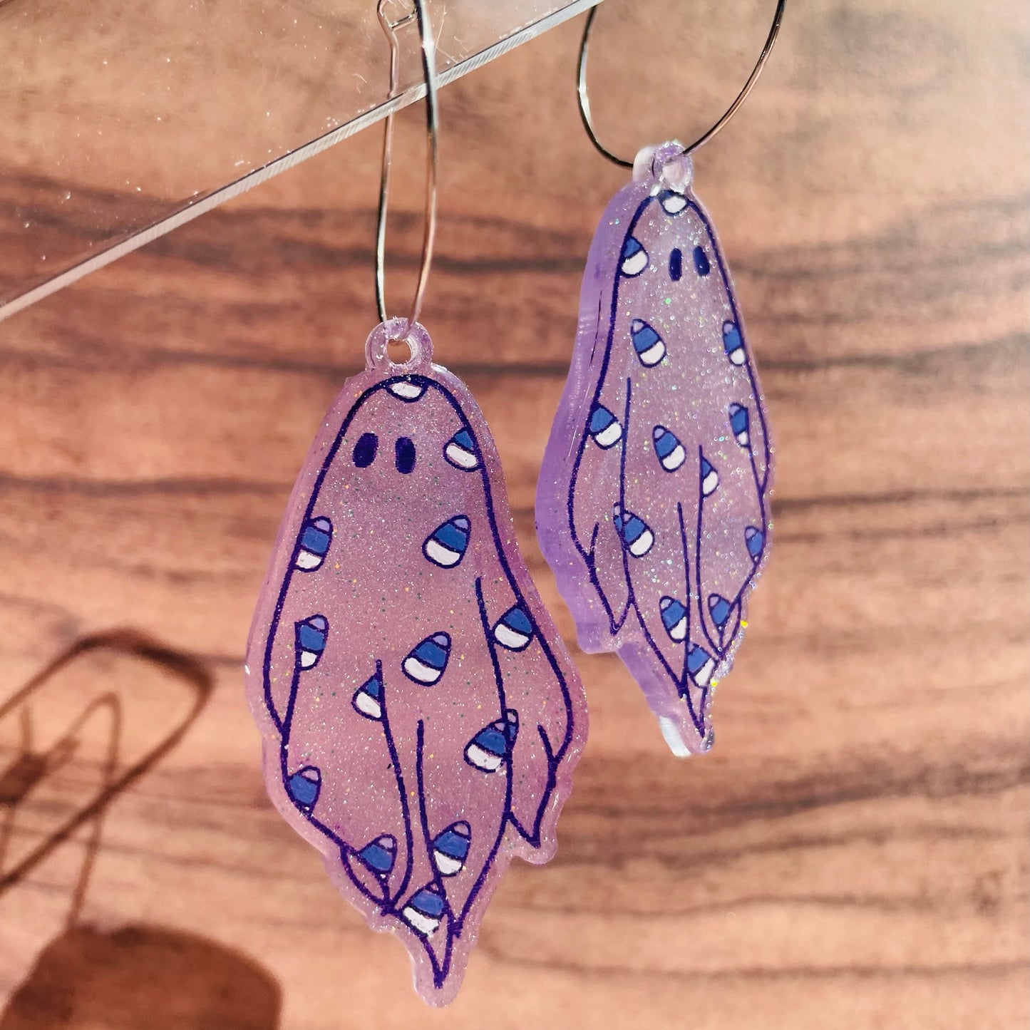 Resin Purple Candy Corn Ghosties Earrings
