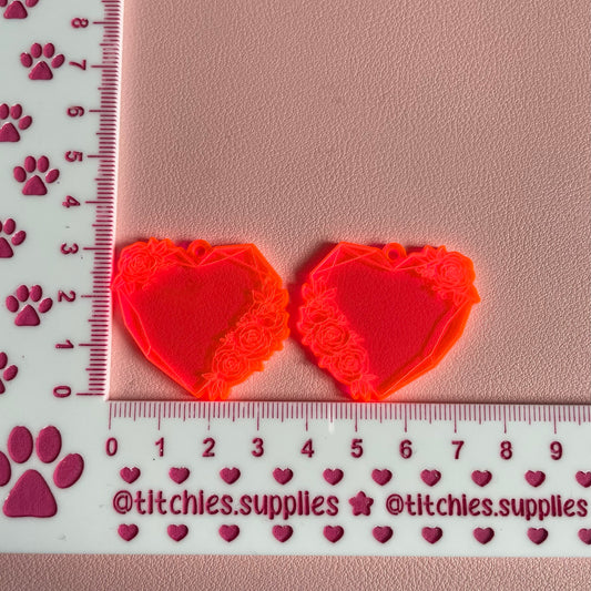 Destash Blanks - Floral Geometric Hearts Earrings