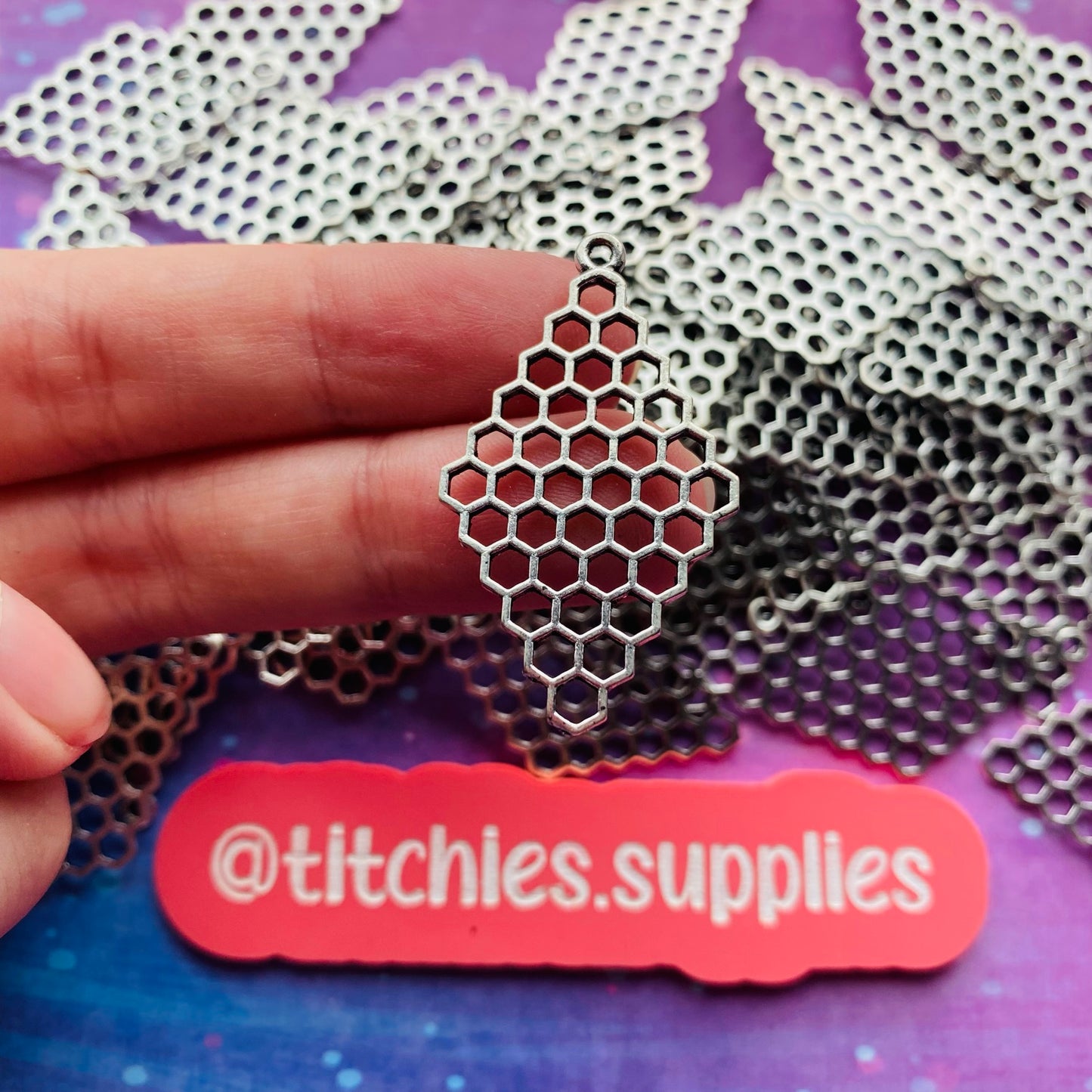 Silver Metal Charms - Large Honeycomb (x2)