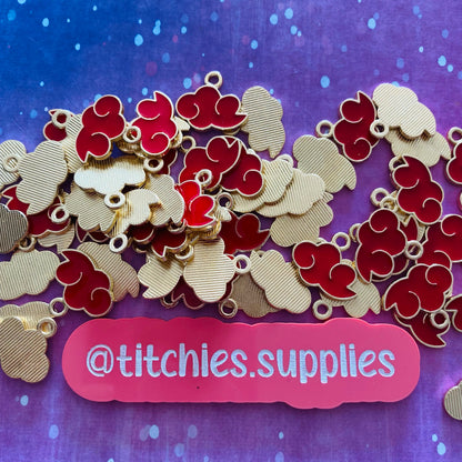 Metal Charms - Red Clouds (x5)