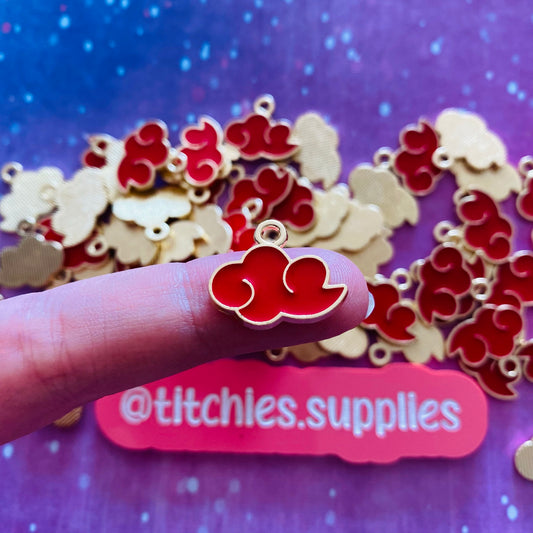 Metal Charms - Red Clouds (x5)