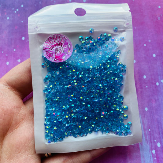 3mm Transparent Resin Rhinestones Prebagged- Light Blue AB