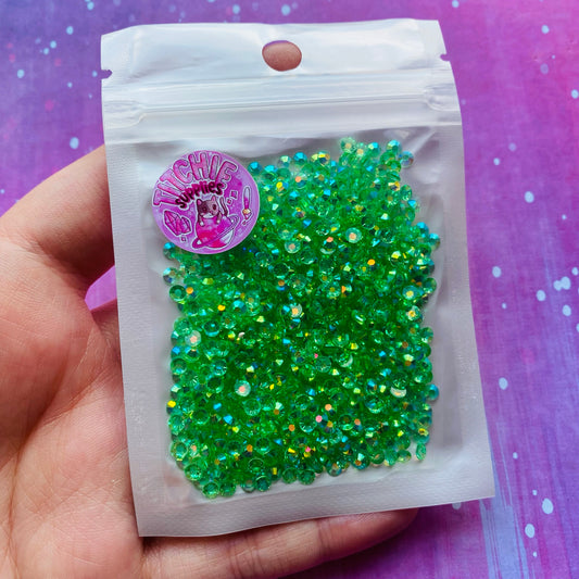 3mm Transparent Resin Rhinestones Prebagged- Grass Green AB