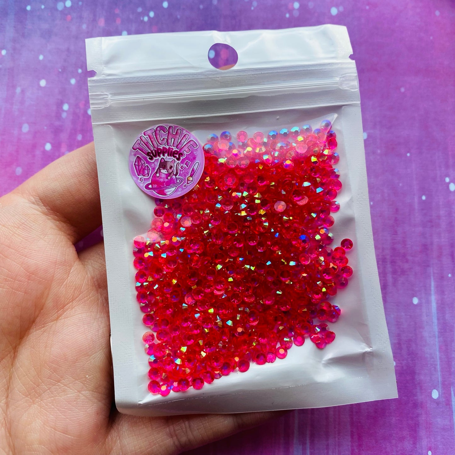 3mm Transparent Resin Rhinestones Prebagged- Dark Pink AB