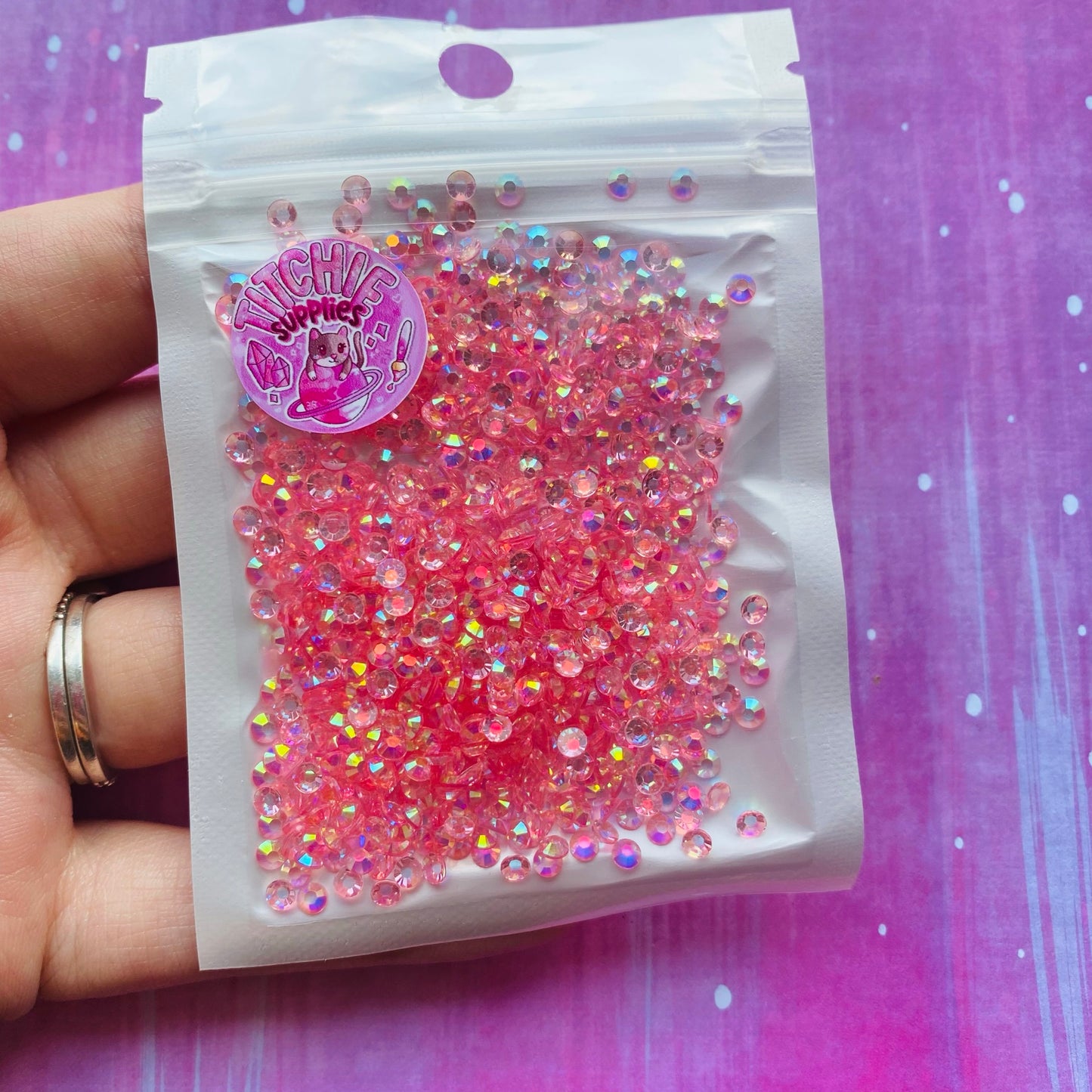 3mm Transparent Resin Rhinestones Prebagged- Light Pink AB